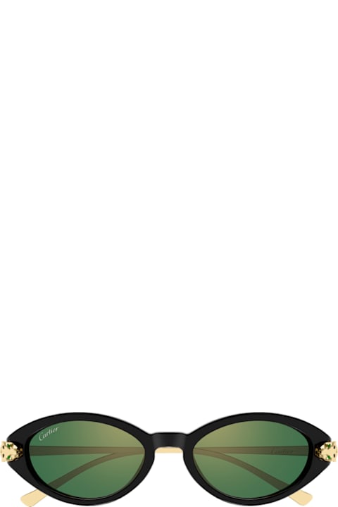 Cartier Eyewear for Kids Cartier Eyewear Cartier Ct0634s Panthère De Cartier 004 Black Gold Green Sunglasses