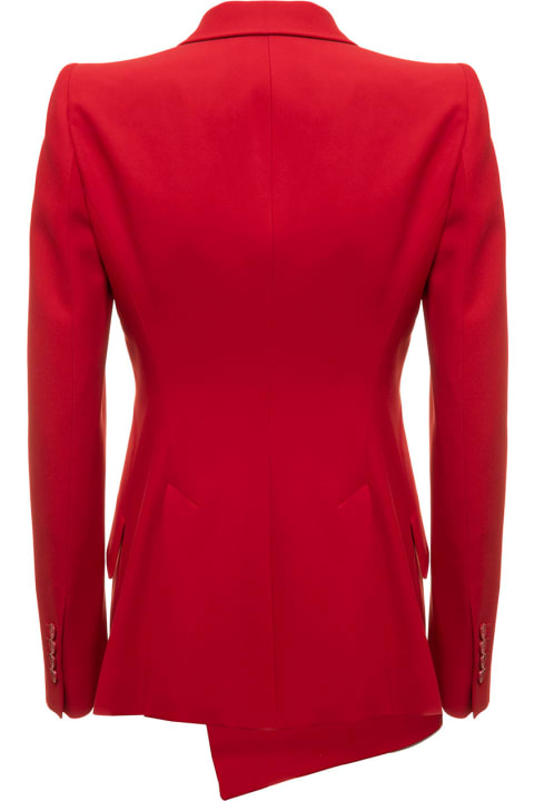 Asymmetrical Double-breasted  Red Wool  Jacket Alexander Mcqueen Woman
