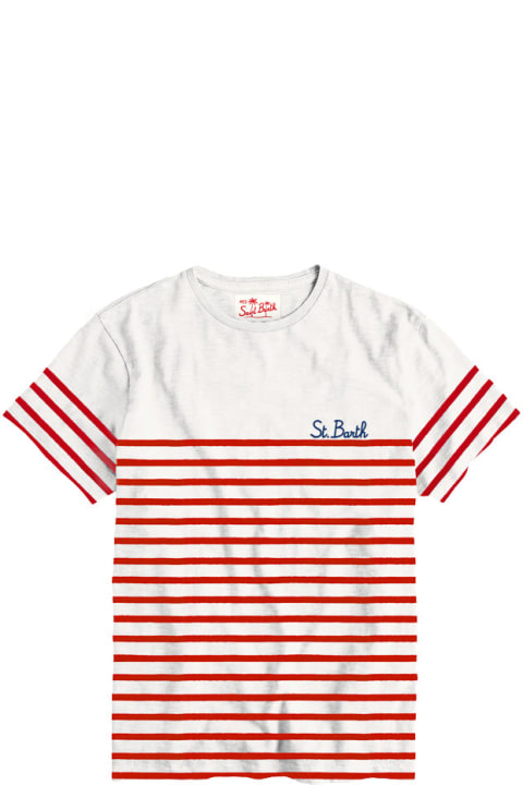 Homeware MC2 Saint Barth Embroidered Cotton T-shirt Red Striped