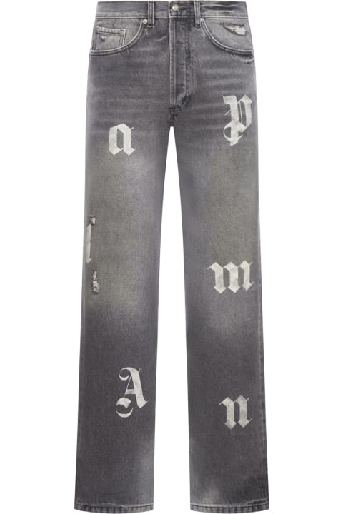 Palm Angels Jeans for Men Palm Angels Logo Printed Straight Leg Jeans