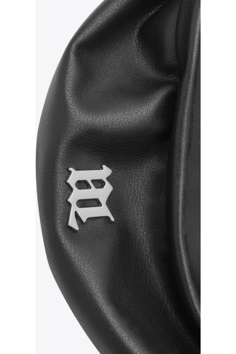 Vegan Leather Beret Black vegan leather beret with metal logo - Vegan leather beret