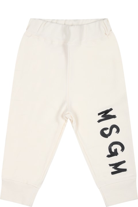 Bottoms for Baby Girls MSGM Ivory Trousers For Baby Kids With Logo