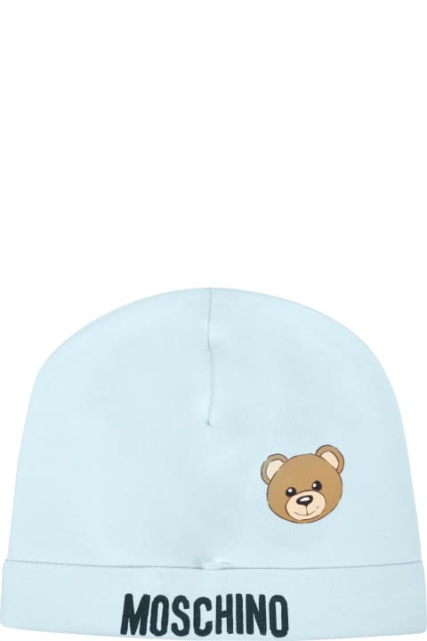 Fashion for Baby Girls Moschino Blue Baby Boy Hat With Logo And Teddy Bear