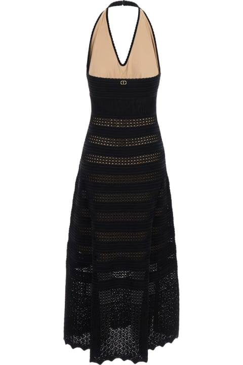 TwinSet for Women TwinSet Long Black Perforated Dress With Halterneck In Viscose Blend Woman
