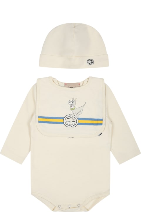 Fashion for Kids Gucci Ivory Set For Baby Kids With Animals And Logo