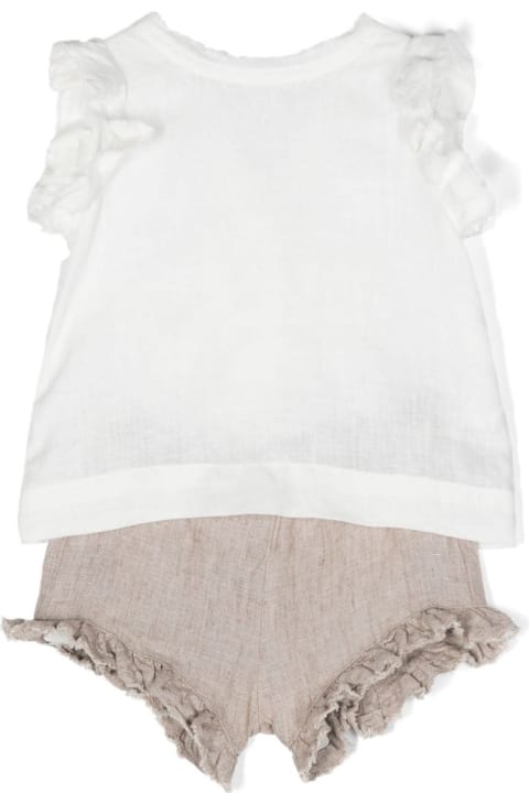Il Gufo Bodysuits & Sets for Baby Girls Il Gufo White And Beige Melange Linen Two Piece Set