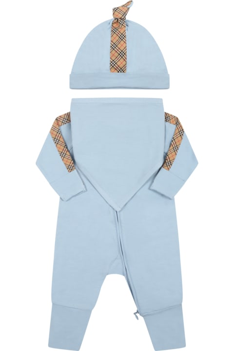 Bodysuits & Sets for Baby Girls Burberry Light-blue Set For Babykids With Iconic Check Vintage