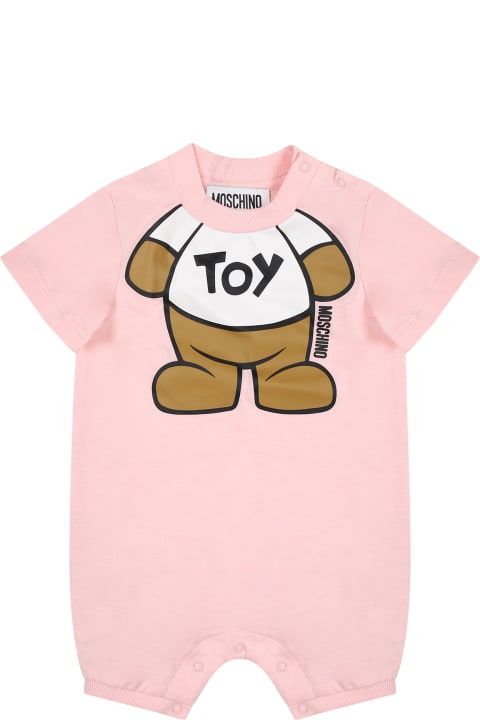 Moschino for Kids Moschino Pink Romper For Baby Girl With Teddy Bear