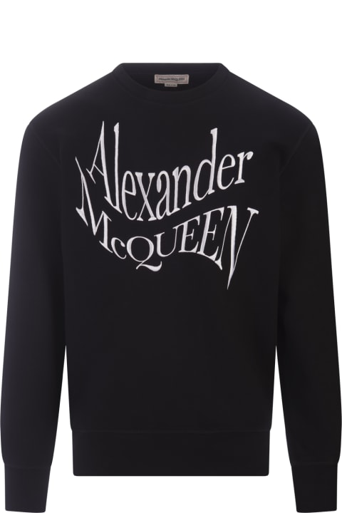 Fleeces & Tracksuits for Men Alexander McQueen Black Sweatshirt With Distorted Logo