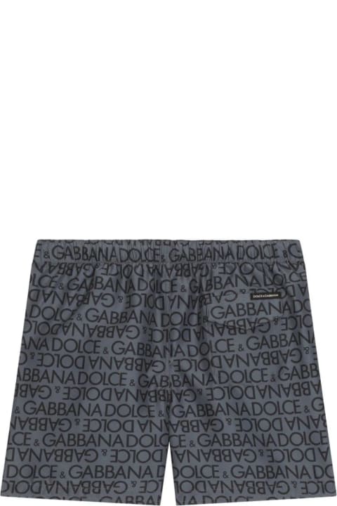 Dolce & Gabbana for Kids Dolce & Gabbana Grey Swim Shorts With All-over Logo