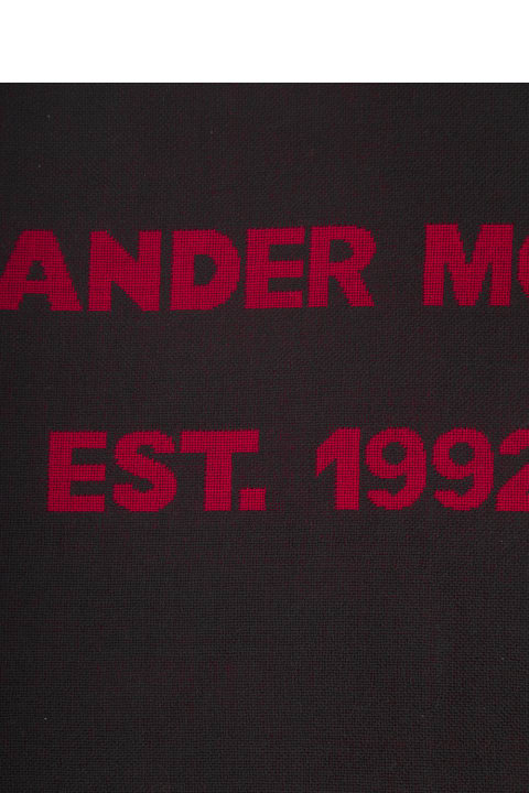 Scarves for Men Alexander McQueen Red And Black Scarf With Jacquard Logo In Wool Man