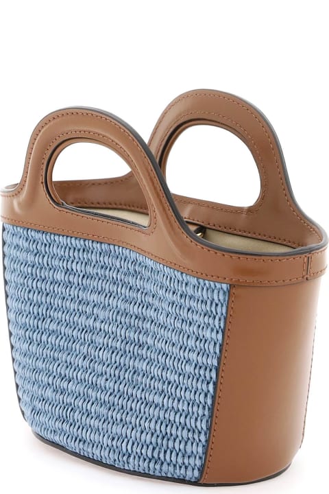 Marni Bags for Women Marni Micro Tropicalia Summer Bag In Brown Leather And Light Blue Raffia