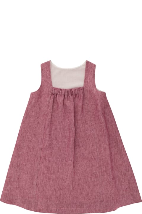 Il Gufo Kids Il Gufo Pink Crewneck Dress With Logo Embroidery In Linen Girl