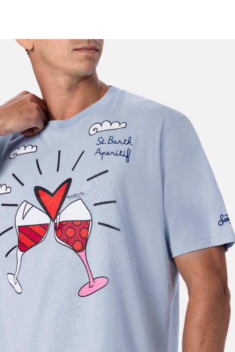 Homeware MC2 Saint Barth Man Cotton T-shirt With Britto Glasses Print And Embroidery | ©britto Special Edition