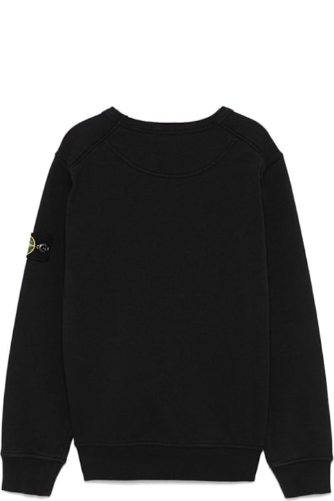 Homeware Stone Island Junior Black Crewneck Sweatshirt With Logo Patch On The Sleeve In Cotton Boy