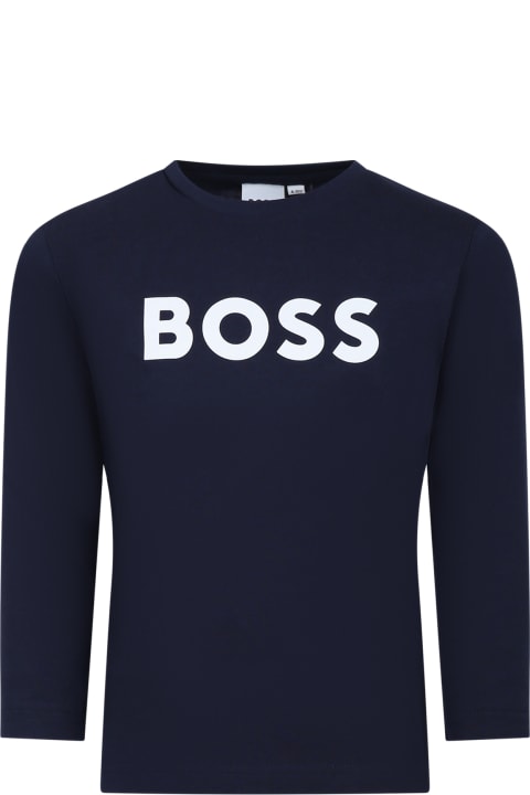 Hugo Boss Topwear for Boys Hugo Boss Blue T-shirt For Boy With Logo