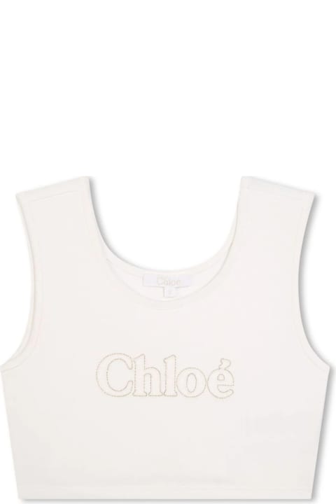 Chloé for Kids Chloé White Crop Top With Embroidered Logo