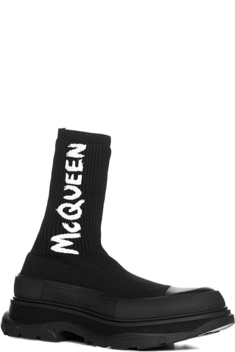 Shoes for Men Alexander McQueen Tread Slick Logo Intarsia Boots