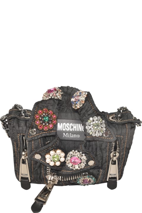 Moschino Luggage for Women Moschino Embellished Biker Zip Shoulder Bag