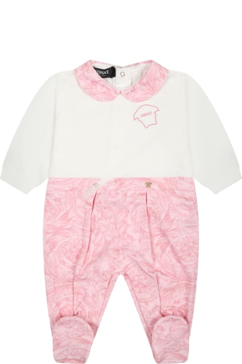 Bodysuits & Sets for Baby Boys Versace Pink Baby Jumpsuit With Baroque Print