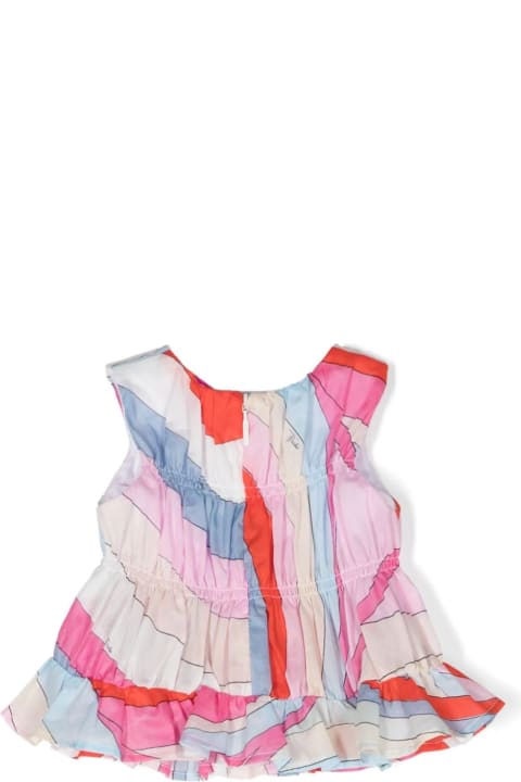 Topwear for Baby Girls Pucci Sleeveless Top With Light Blue/multicolour Iride Print