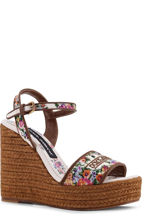 Dolce & Gabbana Raffia Sandals With Floral Embroidery