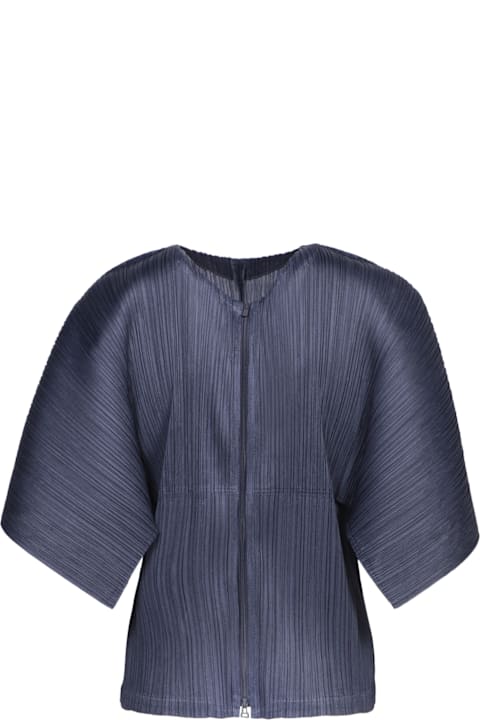 Issey Miyake Sweaters for Women Issey Miyake Pleated Grey-blue Zip Cardigan