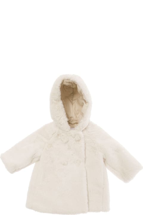 ベビーボーイズ Il Gufoのコート＆ジャケット Il Gufo White Hooded Coat With Buttons In Faux Fur Baby