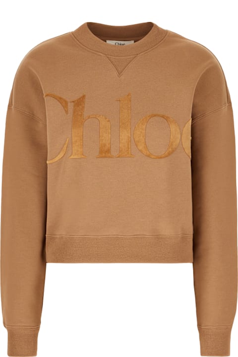 Chloé سترات صوف وبدل رياضية لـ السيدات Chloé Camel Cotton Sweatshirt