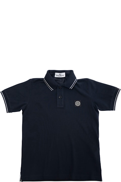 Homeware Stone Island Junior Dark Blue Polo Shirt With Classic Collar And Chest Logo Patch In Cotton Boy