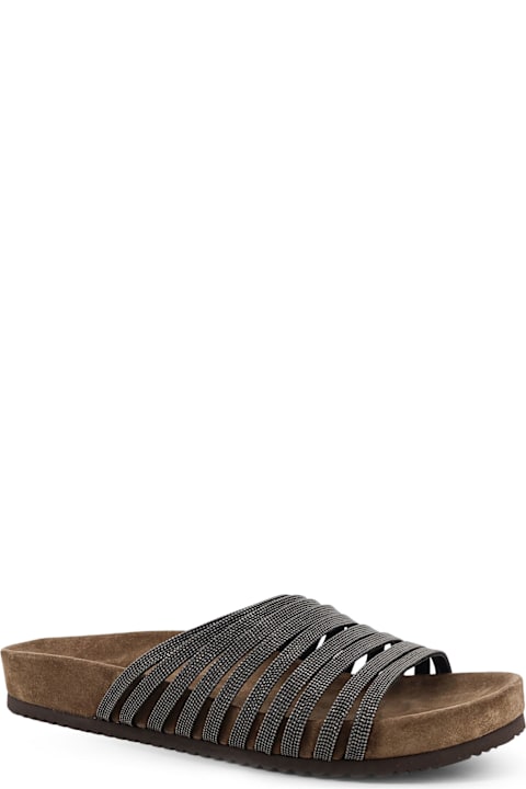 Brunello Cucinelli Leather Sandals With Monili Details