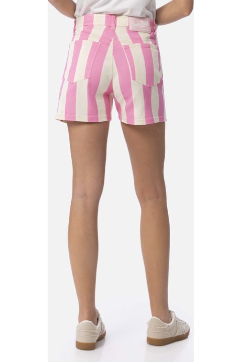 Homeware MC2 Saint Barth Woman Pink Striped Print Denim Bermuda Cancun
