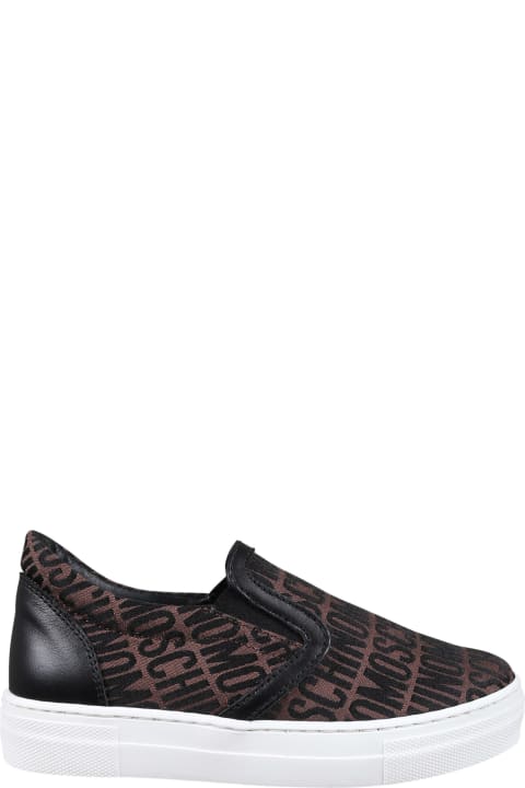 Shoes for Boys Moschino Brown Slip On For Kids With Logo