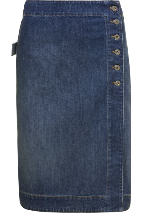 Blue Medium Wash Midi Skirt In Cotton Denim Woman Bottega Veneta
