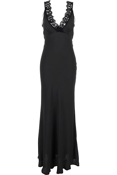 SEMICOUTURE for Women SEMICOUTURE Black Long Dress With V-neckline And Lace Inserts In Silk Blend Woman