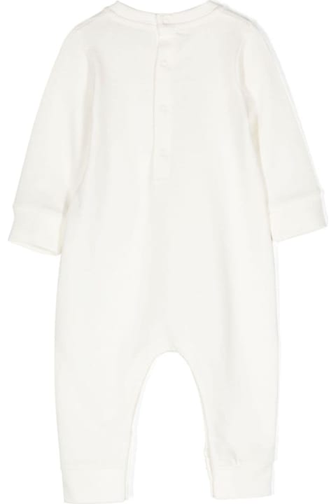 خصم على الأطفال Moncler White Romper With Print And Logo Patch In Stretch Cotton Baby