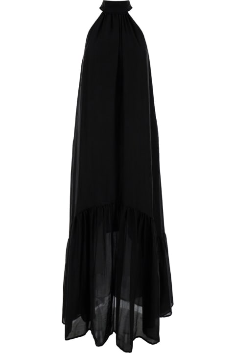 SEMICOUTURE for Women SEMICOUTURE Black Maxi Dress With Stand Up Collar In Cotton And Silk Woman