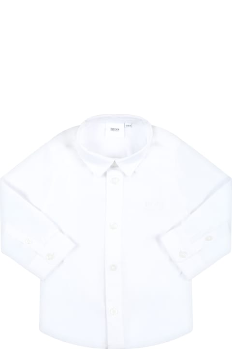 Topwear for Baby Boys Hugo Boss White Shirt For Baby Boy With White Logo