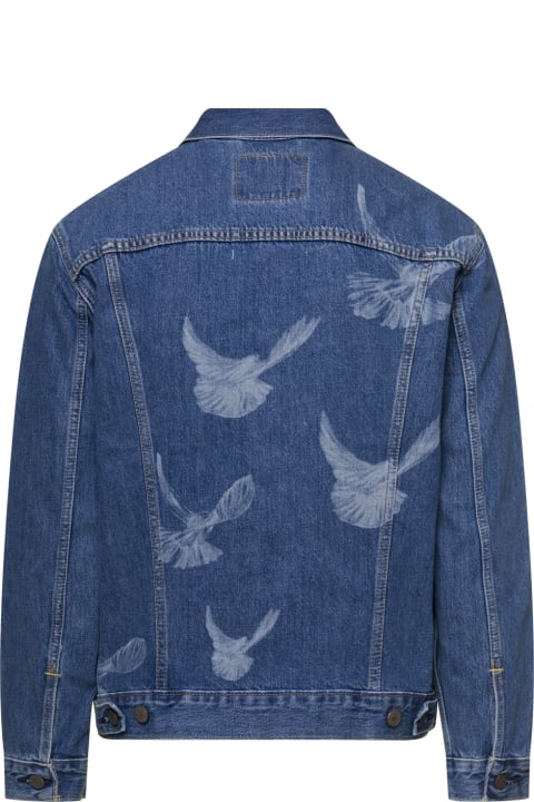 Blue Denim Jacket Levi's X 3.paradis With Birds Print In Cotton Man