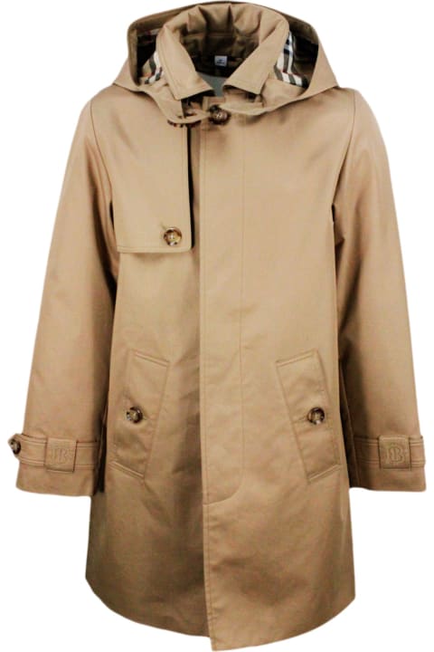 Coats & Jackets for Girls Burberry Trench Con Chiusura Con Bottoni In Cotone Con Fodera Tartan E Cappuccio Staccabile