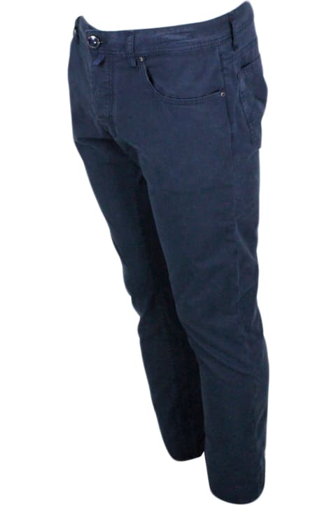 メンズ Jacob Cohenのウェア Jacob Cohen Bard J688 Luxury Edition Trousers In Soft Stretch Cotton With 5 Pockets With Closure Buttons And Lacquered Button And Pony Skin Tag With Logo