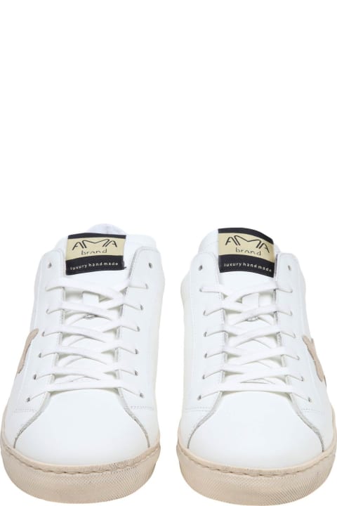 White And Taupe Leather Sneakers