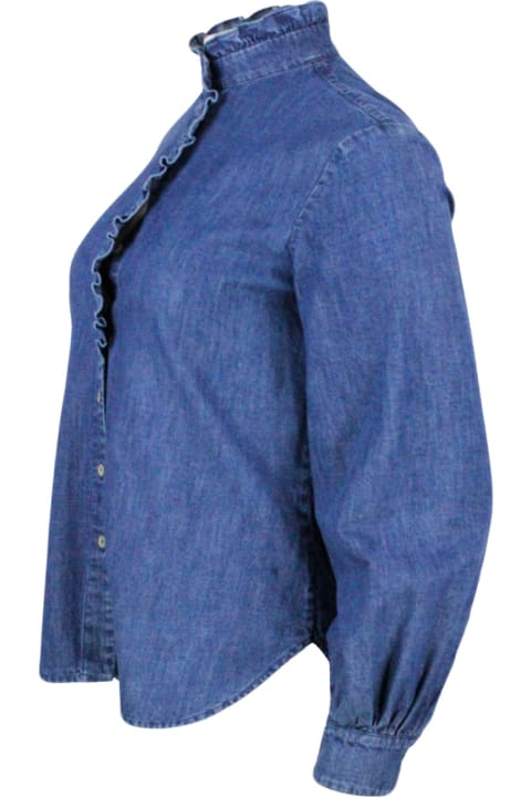 ウィメンズ Barba Napoliのトップス Barba Napoli Long-sleeved Shirt In Fine Denim Embellished With Rouges On The Collar And Along The Buttons. Regular Line