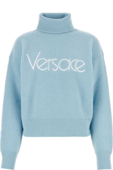 Clothing Sale for Women Versace Light Blue Wool Sweater