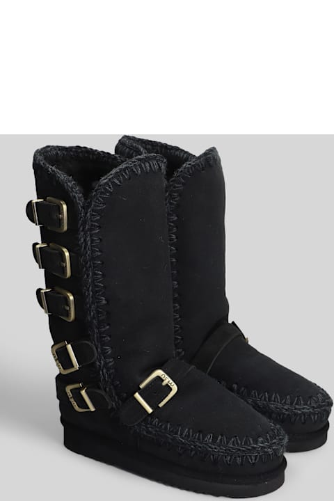 Mou for Kids Mou Eskimo 40 Low Heels Boots In Black Suede