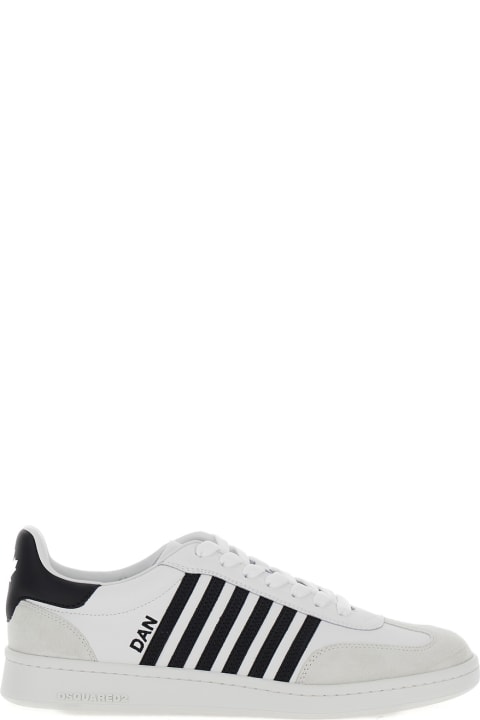 Shoes for Men Dsquared2 White And Black Low Top Sneakers With Contrasting Bands In Leather Man