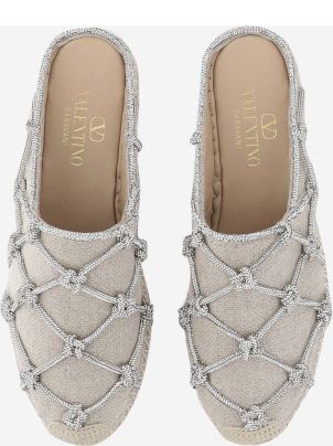 ガラヴァーニ リゾート リネンミュール クリスタルメッシュ 15MM Valentino Garavani Resort Linen Mules with Crystal Mesh 15MM