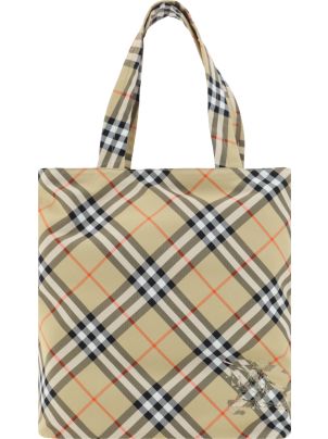 Burberry Embroidered Canvas Check Shopping Bag | italist