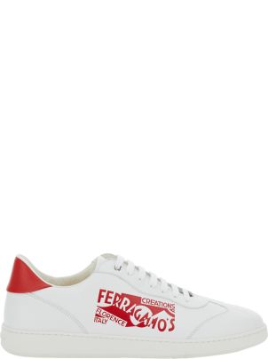 Ferragamo 'achille' White Low Top Sneakers With Red Logo