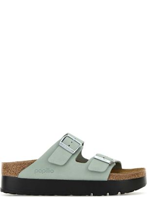Birkenstock Mint Green Leather Arizona Slippers | italist